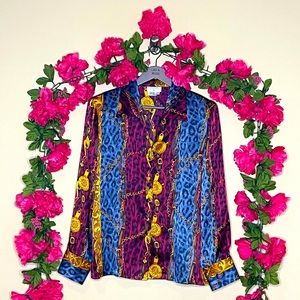Allison W Vintage Equestrian Leopard Silk Blouse